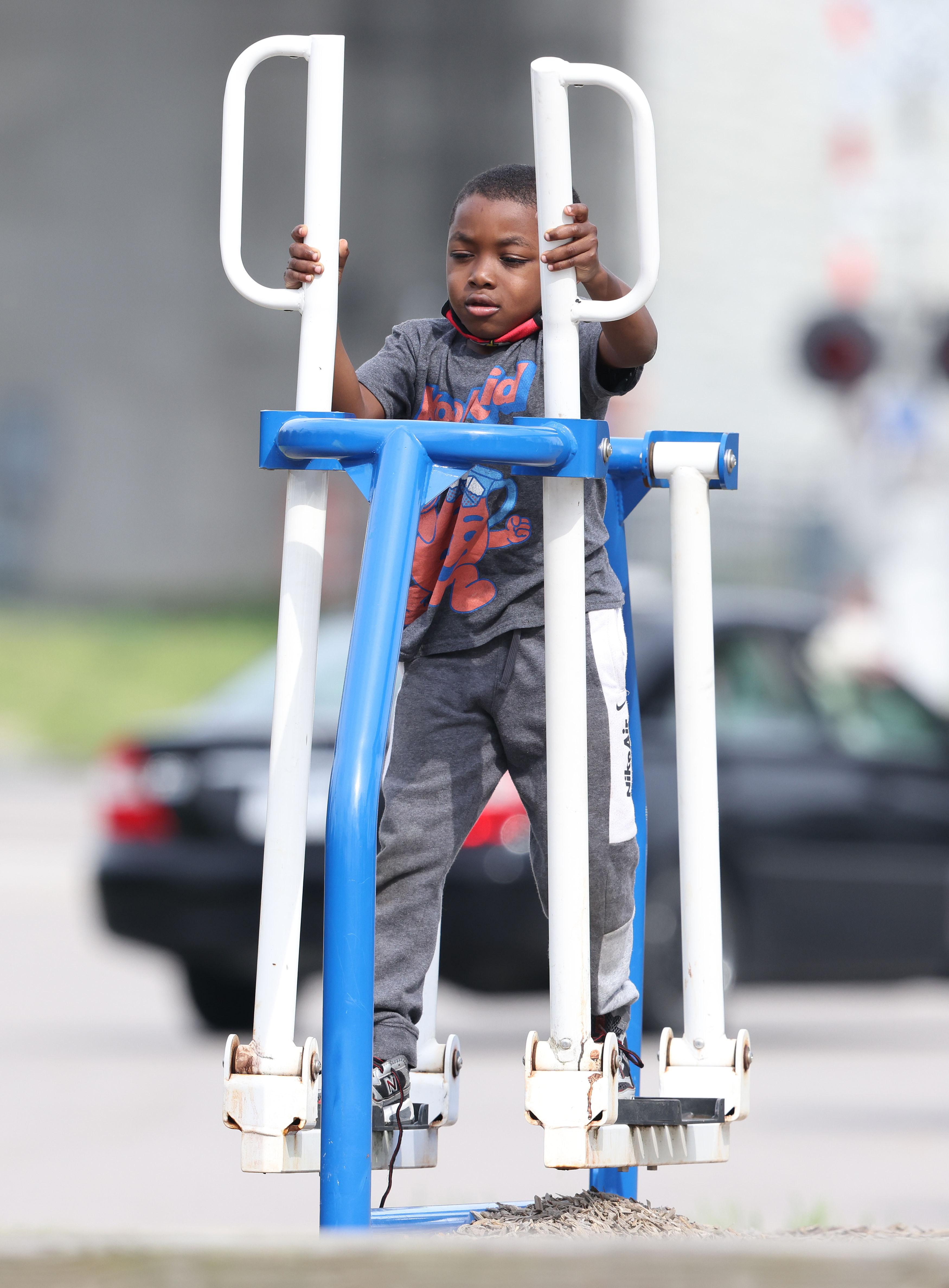 Young man on exercise equipment